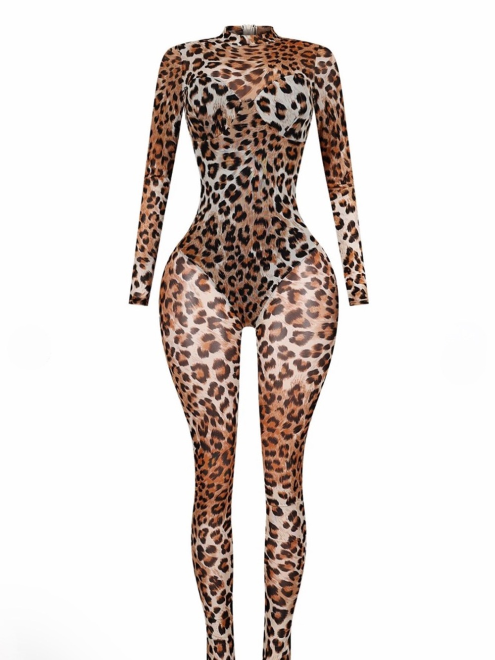 edge Leopard-Print Long Sleeve Bodysuit in Brown